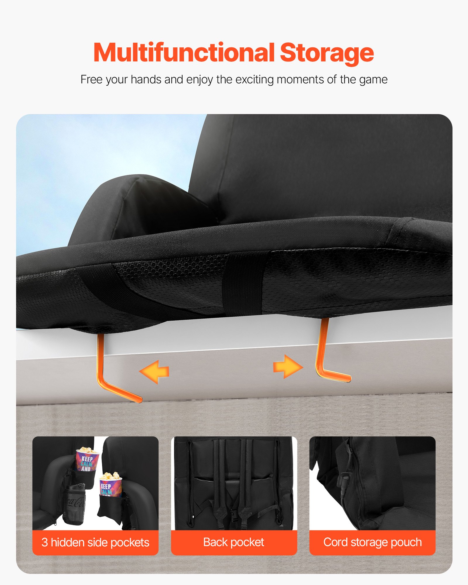 VEVOR Doppelter beheizter Stadionsitz mit Rückenlehne, 3-stufig beheizbarer breiter Tribünensitz, zusammenklappbarer tragbarer gepolsterter Liegestuhl mit Hakentasche und Getränkehalter