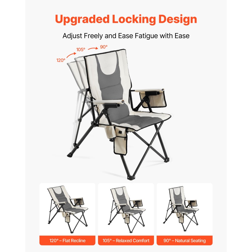 VEVOR Beheizter Campingstuhl, 3 Heizstufen, Klappstuhl mit hoher Rückenlehne, Tragkraft 117 kg, Vollgepolsterte Strandstühle mit Armlehne & Getränkehalter, Gartenstühle für Outdoor, 58x83x140 cm