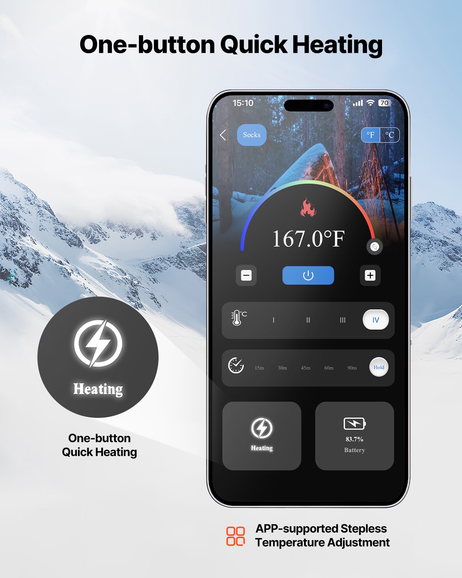 VEVOR Beheizte Socken, Größe XL, 5000 mAh Akku, wiederaufladbare Heizsocken mit 4 Heizstufen & APP-Steuerung, 40–70 ° Fußwärmer für Outdoor, Skifahren, Angeln, Camping, Unisex