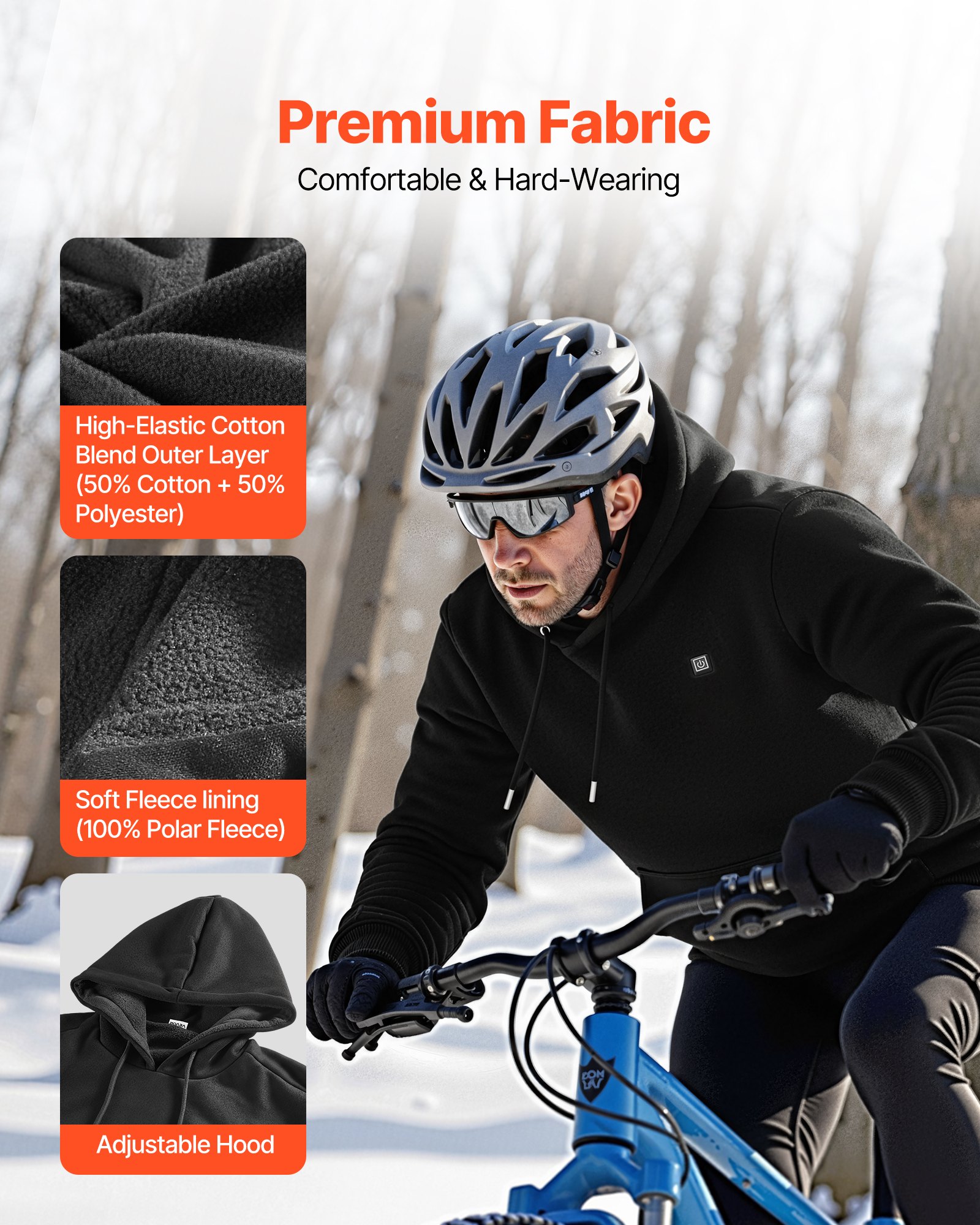 VEVOR Beheizbarer Hoodie, Unisex, Heizpullover mit 7,4 V 16000 mAh wiederaufladbarem Powerbank-Pack, 5 Heizzonen, 3 Temperaturstufen, 4–8 Stunden Wärme, für Winter-Outdoor-Camping, Schwarz, XXXL