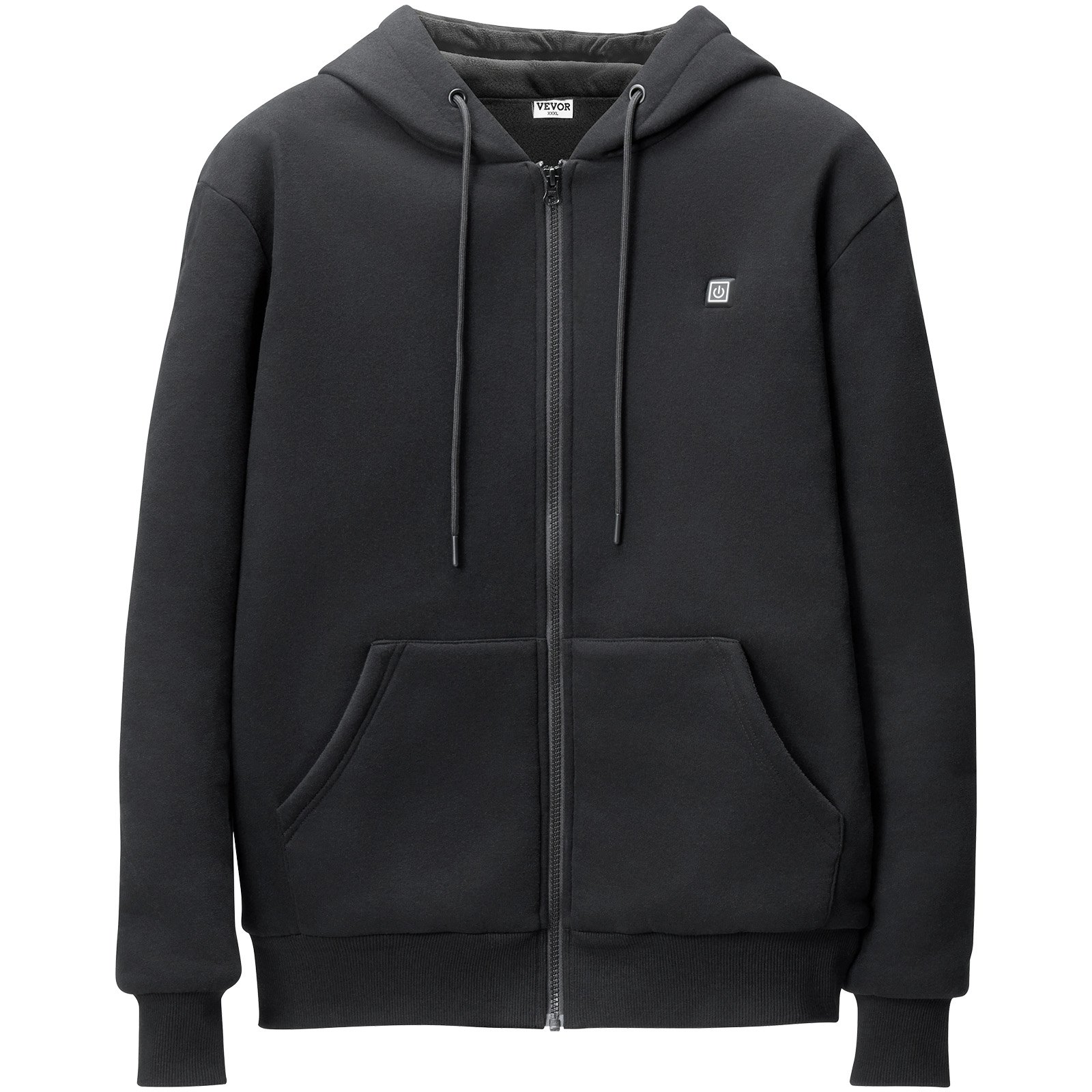 VEVOR Beheizter Kapuzenpullover, Unisex Beheiztes Sweatshirt mit Akkupack 7,4 V, Elektrische Jacke mit Reißverschluss und 5 Heizzonen für Männer und Frauen, Leichter warmer beheizter Outdoor-Pullover für Camping, XXL-Größe Schwarz