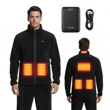VEVOR Beheizte Fleecejacke Herren, Heizjacke mit 7,4 V 16000 mAh wiederaufladbarem Powerbank-Pack, 6 Heizzonen, 3 Temperaturstufen, 3/6/10 Std. Wärme, für Winter-Outdoor-Camping, Schwarz, L