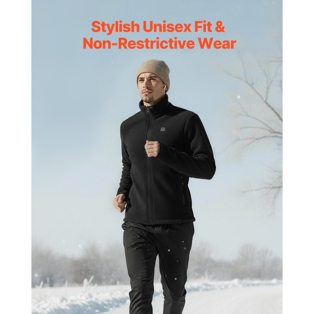 VEVOR Beheizbare Fleecejacke Herren, Heizjacke mit 7,4 V 16000 mAh wiederaufladbarem Powerbank-Pack, 6 Heizzonen, 3 Temperaturstufen, 3/6/10 Std. Wärme, für Winter-Outdoor-Camping, Schwarz, XXXL