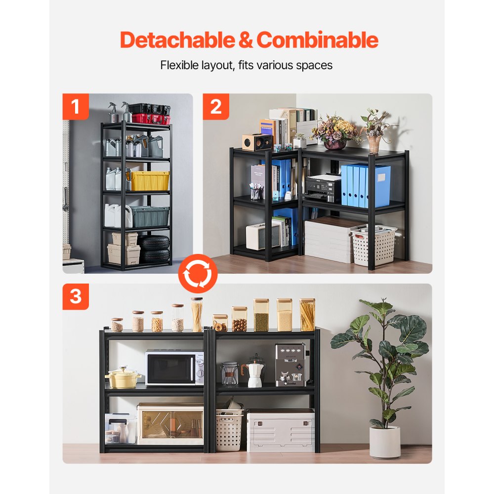 VEVOR Storage Shelving Unit, 907 kg, Boltless Shelving Unit, Basement Shelving Unit, Robust Adjustable Heavy-Duty Metal Shelving Unit, 5 Shelves, 457.2 x 812.8 x 1828.8 mm, Workshop Shelving Unit, for Kitchen, Workshop, Basement, Warehouse, Black