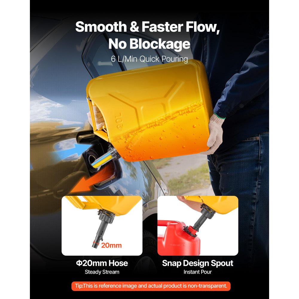 VEVOR Benzinkanister Metall 20 L, Kraftstoffkanister mit Ausgießer & Komfortgriff, 6 L/min max. Durchflussrate, auslaufsicherer Benzintank für die meisten Autos, Motorräder, ATVs & UTVs, Gelb