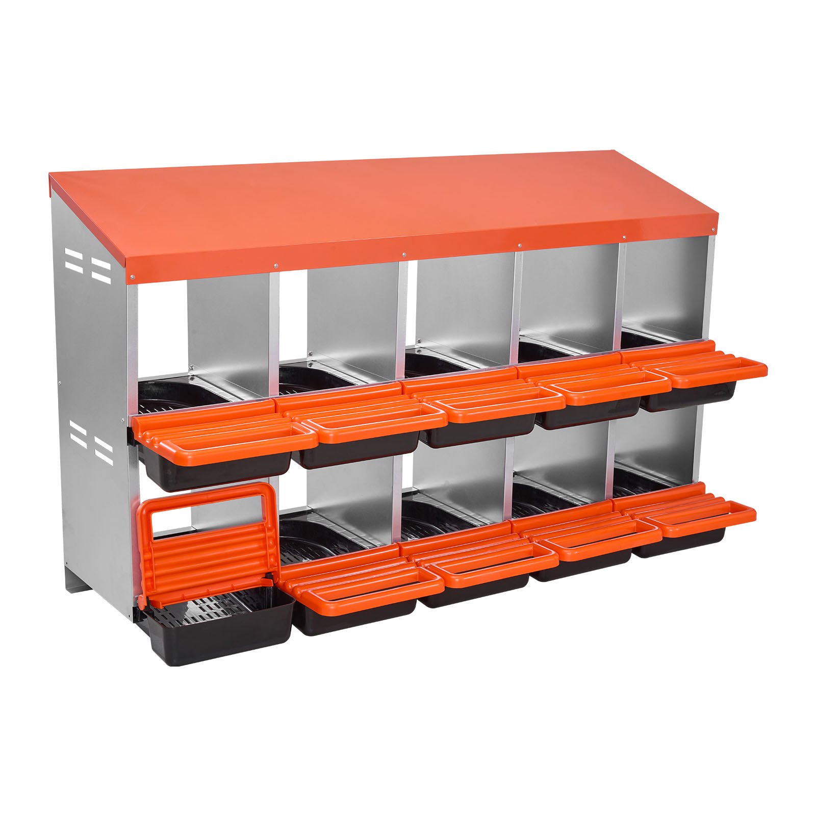 VEVOR Legenest 10 Fächer, Abrollnest aus Metall mit schützenden Auffangdeckeln, ausrollbare Legebox, Hühnernest, ideal für Hühner, Enten, Hähnchen & anderes Geflügel, 1320x525x790 mm