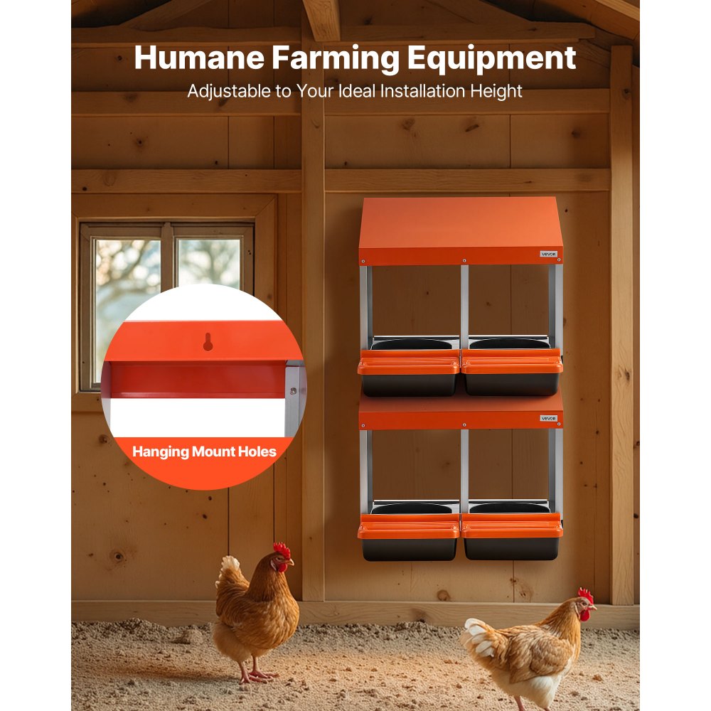 VEVOR Chicken Nesting Boxes, 2 Compartments, Easy Egg Collection, Wall Mount, Easy to Assemble, Galvanized Steel and High-Strength Plastic, Roll Away Nesting Boxes for Chickens Laying Eggs, Orange