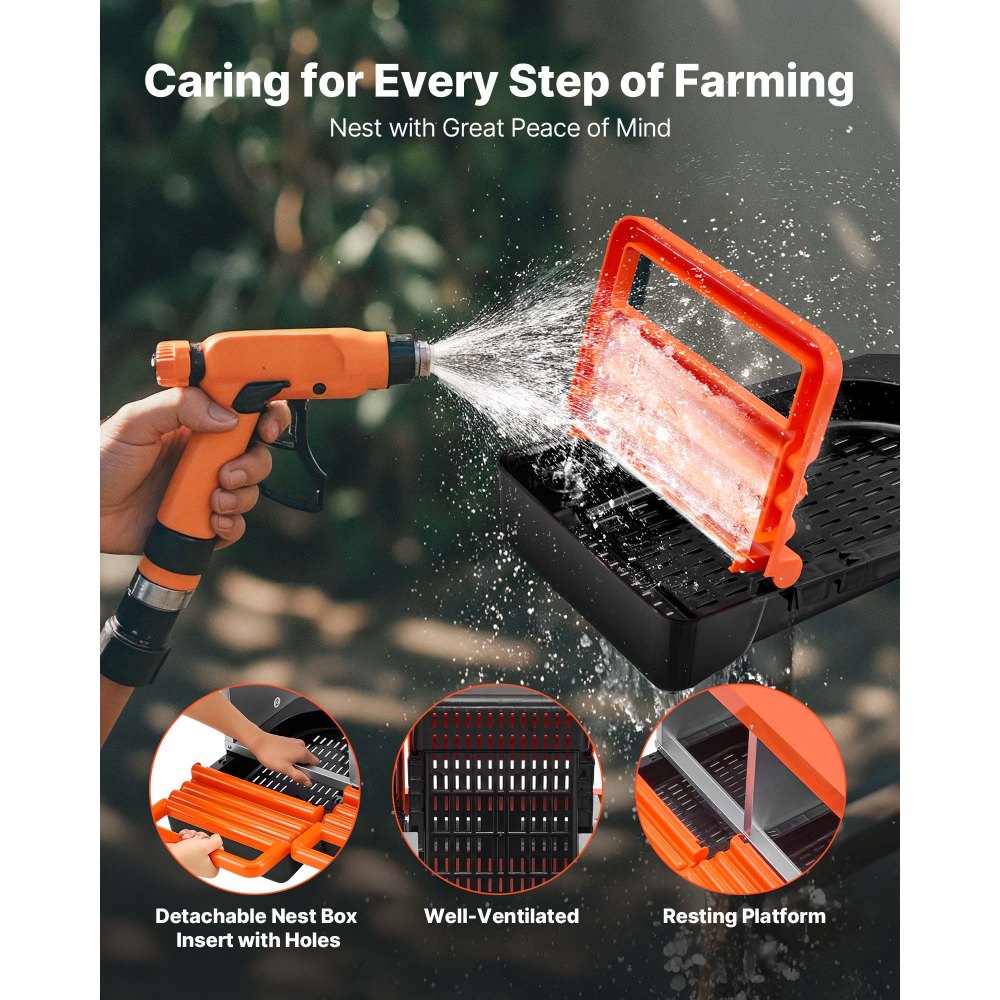 VEVOR Chicken Nesting Boxes, 2 Compartments, Easy Egg Collection, Wall Mount, Easy to Assemble, Galvanized Steel and High-Strength Plastic, Roll Away Nesting Boxes for Chickens Laying Eggs, Orange