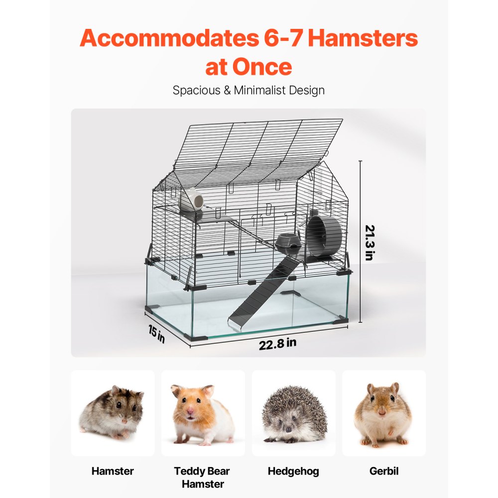 VEVOR Hamsterkäfig, 360°-Sicht, transparenter Hamsterlebensraum, Kleintierkäfig, 58x38x54 cm, belüfteter Mäusekäfig mit Wasserflasche, tragbares Hamsterhaus für Ratten, Meerschweinchen