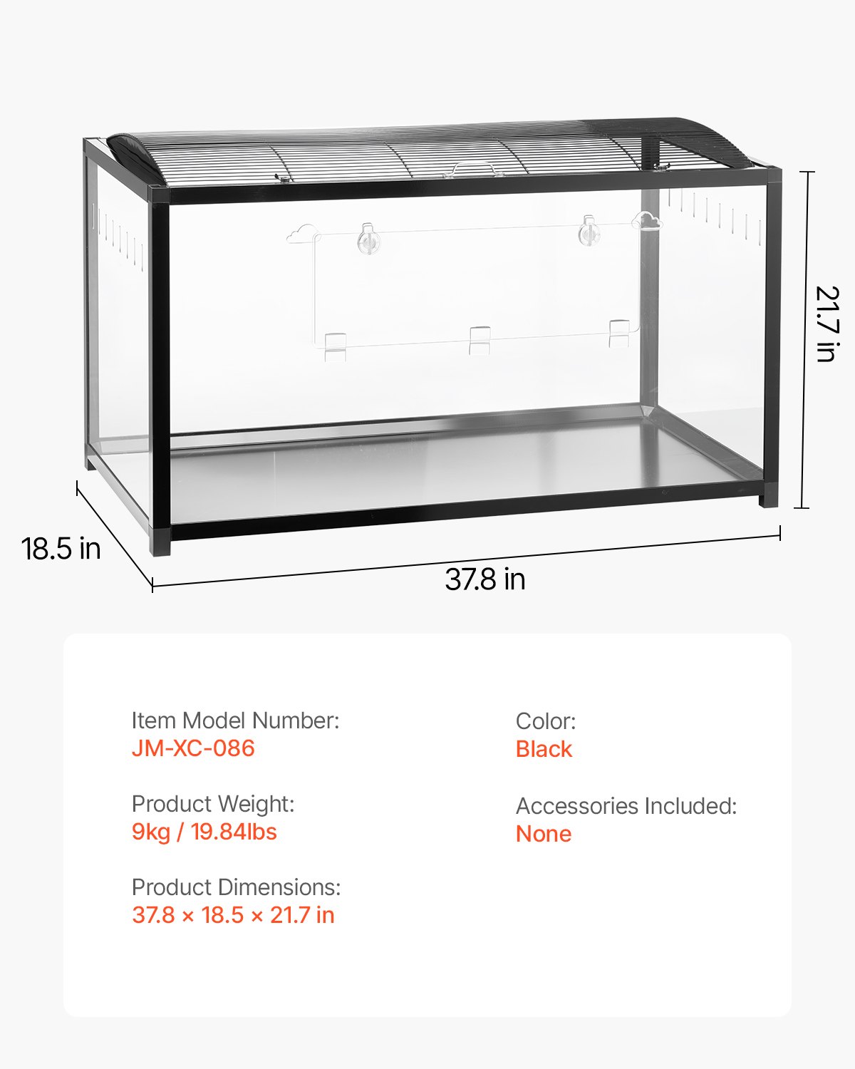 VEVOR Hamster Cage, 360° View, Transparent Hamster Habitat, Small Animal Cage, 96x47x55 cm, Ventilated Mouse Cage with Front Door, Rat Cage, Portable Hamster House for Rats, Guinea Pigs