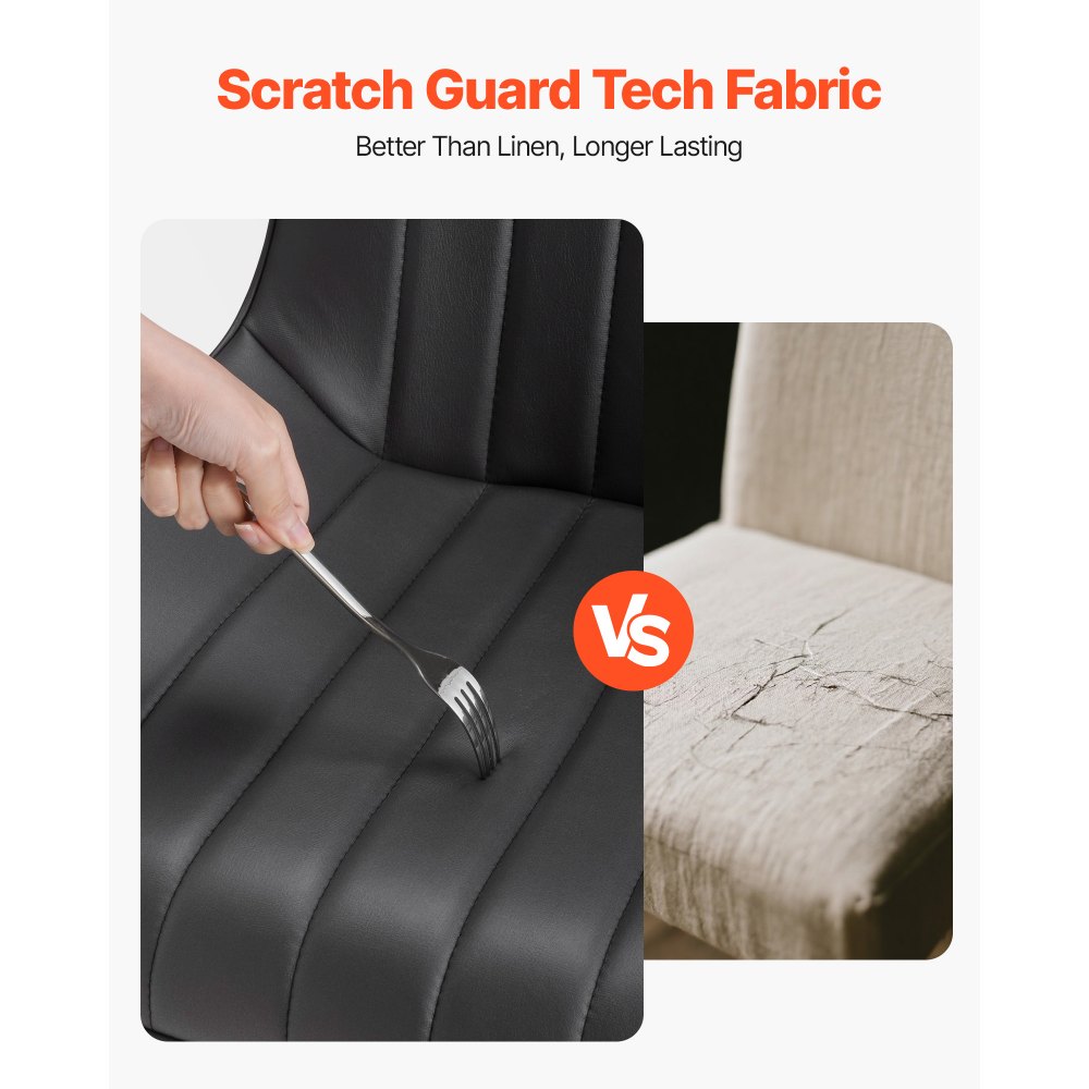 VEVOR moderner Esszimmerstuhl (4 Stk.) eleganter gepolsterter Stoff-Beistellstuhl (136 kg belastbar) für Esstische, platzsparender Küchentischstuhl mit dicken Kissen & Metallbeinen, Schwarz Café