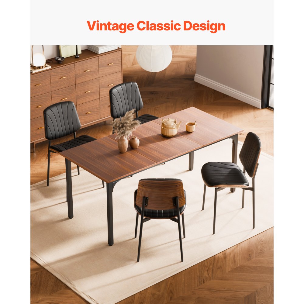 VEVOR Retro-Esszimmerstuhl (2 Stk.) eleganter gepolsterter Leder-Beistellstuhl (158,76 kg belastbar) für Esstische, platzsparender Küchentischstuhl mit dicken Kissen & Metallbeinen, Schwarz Café