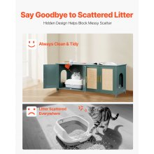 VEVOR Katzenschrank, 1200x450x500 mm, Katzentoilette mit 4 Rattantüren & 2 Eingängen, Katzenklo Schrank für den Innenbereich, Katzenhaus passend für die meisten Katzentoiletten, grün