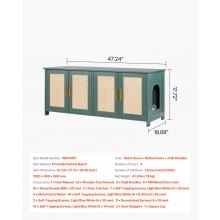 VEVOR Katzenschrank, 1200x450x500 mm, Katzentoilette mit 4 Rattantüren & 2 Eingängen, Katzenklo Schrank für den Innenbereich, Katzenhaus passend für die meisten Katzentoiletten, grün