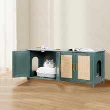 VEVOR Katzenschrank, 1200x450x500 mm, Katzentoilette mit 4 Rattantüren & 2 Eingängen, Katzenklo Schrank für den Innenbereich, Katzenhaus passend für die meisten Katzentoiletten, grün
