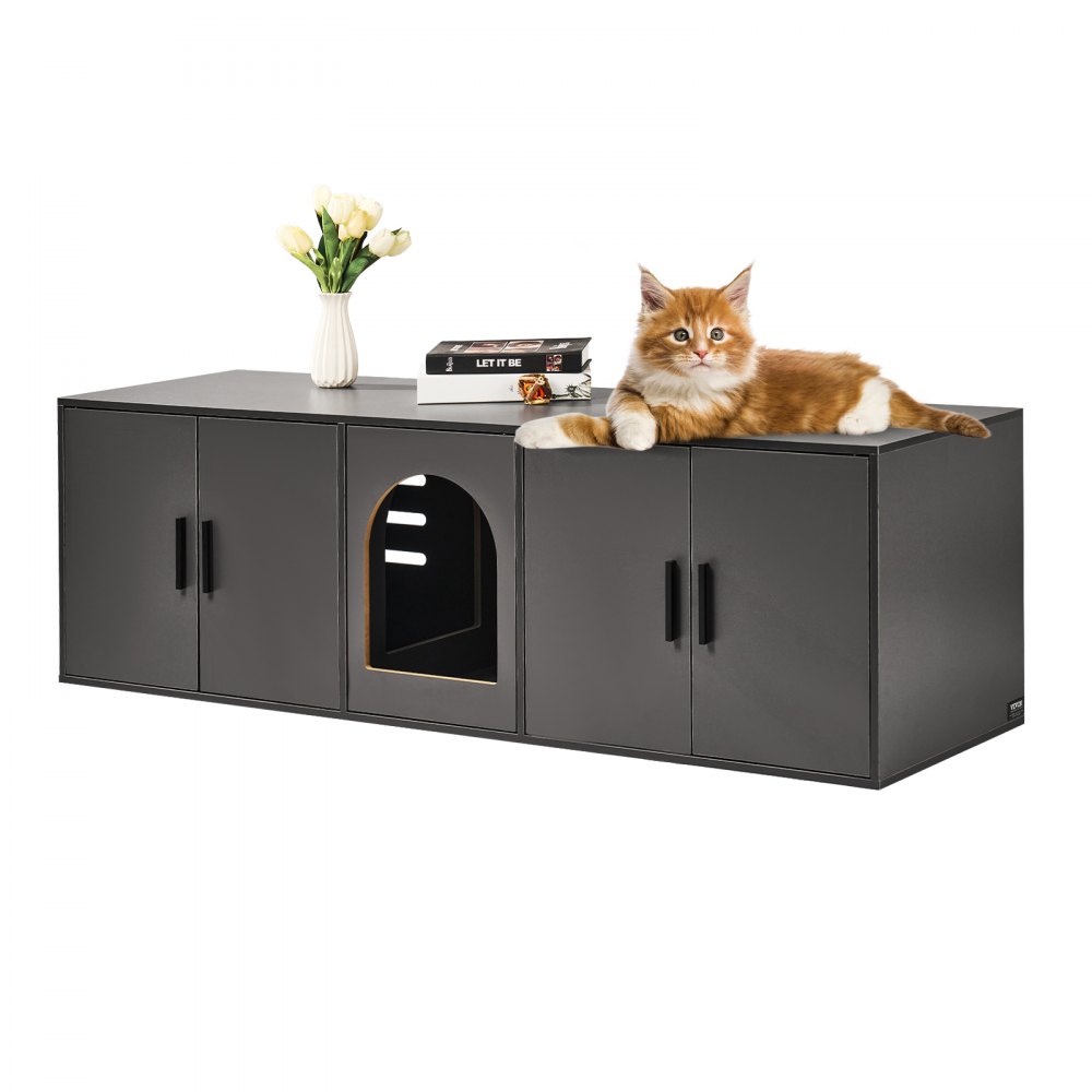 VEVOR Katzentoilette Katzenklo Schrank Katzenschrank 1,47x0,46x0,45m Schwarz