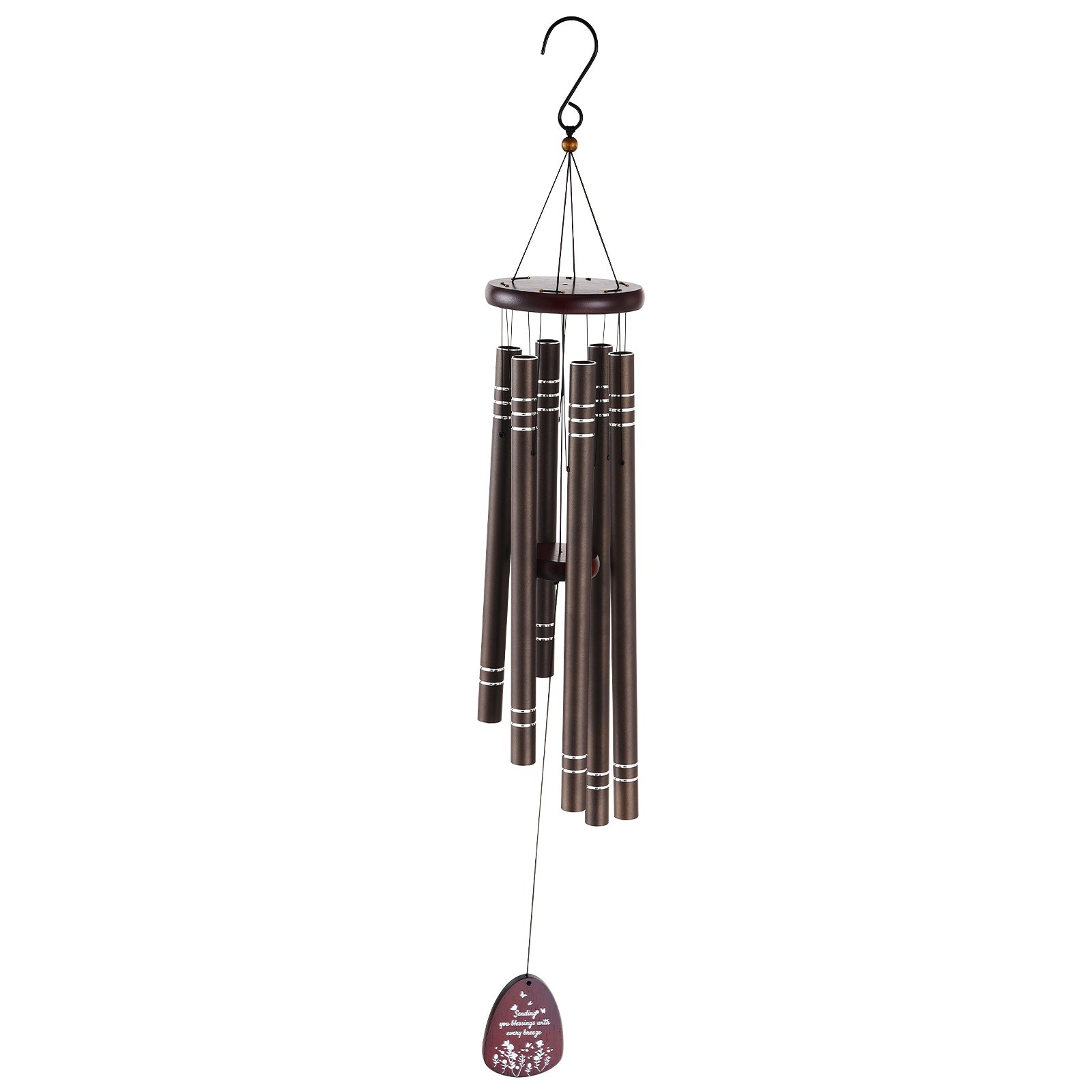 VEVOR Outdoor Wind Chime, 42 inches, Deep Tone Wind Chime with 6 Tubes, Unique Large Anniversary Memorial Wind Chime, Great Outdoor Decoration for Your Patio, Porch, Garden and Backyard, Dark Brown
