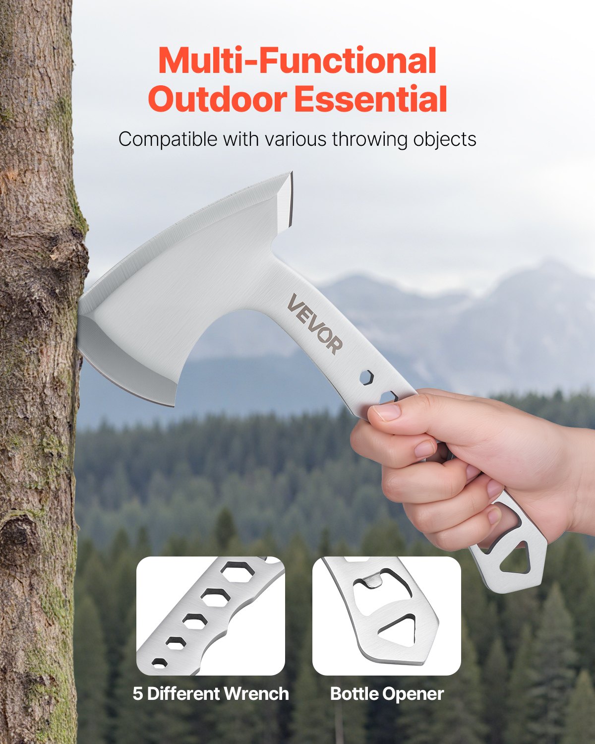 VEVOR Throwing Axes and Tomahawks Set including 3 Hatchets & 3 Throwing Knives, Throwing Equipment Set, Handle with Wrench & Bottle Opener, Stainless Steel, Black Nylon Sheath, for Recreational Competitions