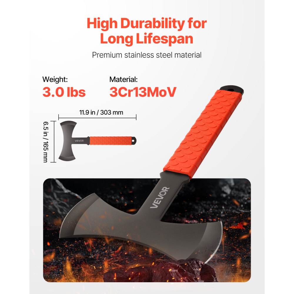 VEVOR Throwing Axes and Tomahawks 3-Piece Set, 302.3 mm Double Ax Throwing Hatchet Set with Stainless Steel Head, Non-Slip TPR Rubber Grip, and Black Nylon Sheath, for Leisure, Competition, and Camping Equipment