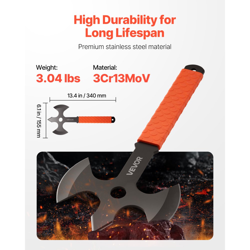 VEVOR Wurfäxte Tomahawks 3-tlg. Set 340,4 mm dreischneidiges Wurfbeil-Set mit Edelstahlkopf & rutschfestem TPR-Gummigriff & schwarzer Nylonscheide, für Freizeit Wettkampf Camping-Requisiten