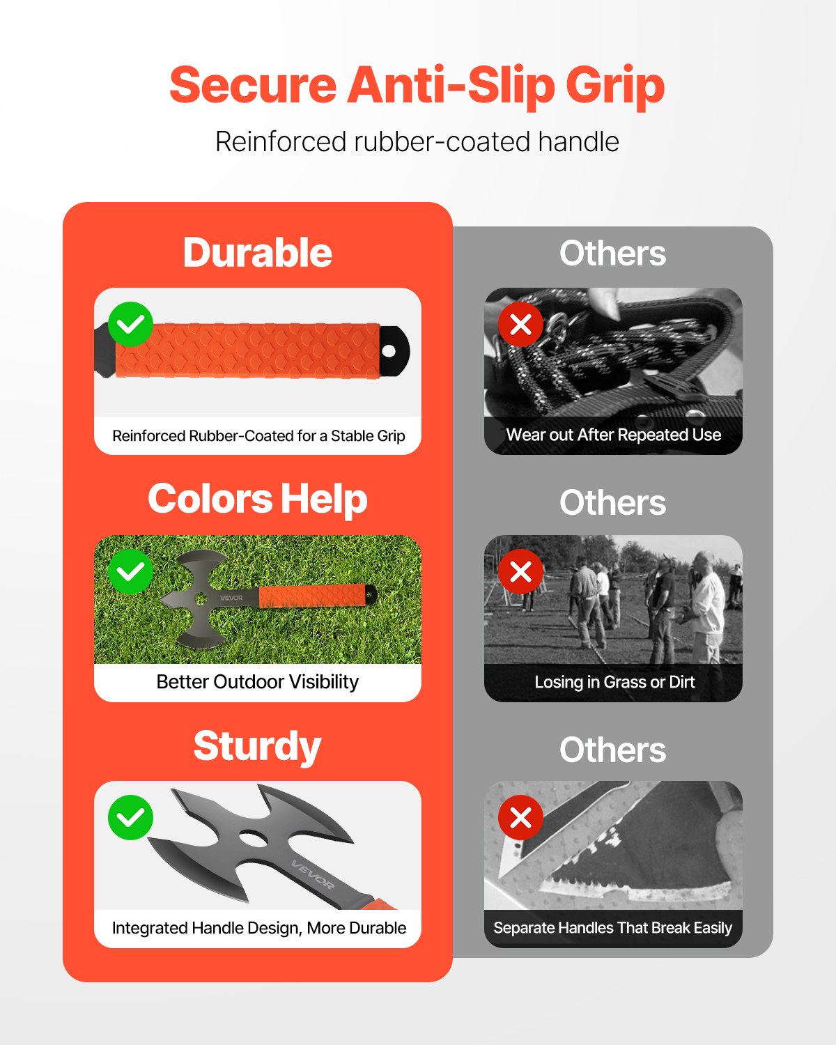 VEVOR Wurfäxte Tomahawks 3-tlg. Set 340,4 mm dreischneidiges Wurfbeil-Set mit Edelstahlkopf & rutschfestem TPR-Gummigriff & schwarzer Nylonscheide, für Freizeit Wettkampf Camping-Requisiten