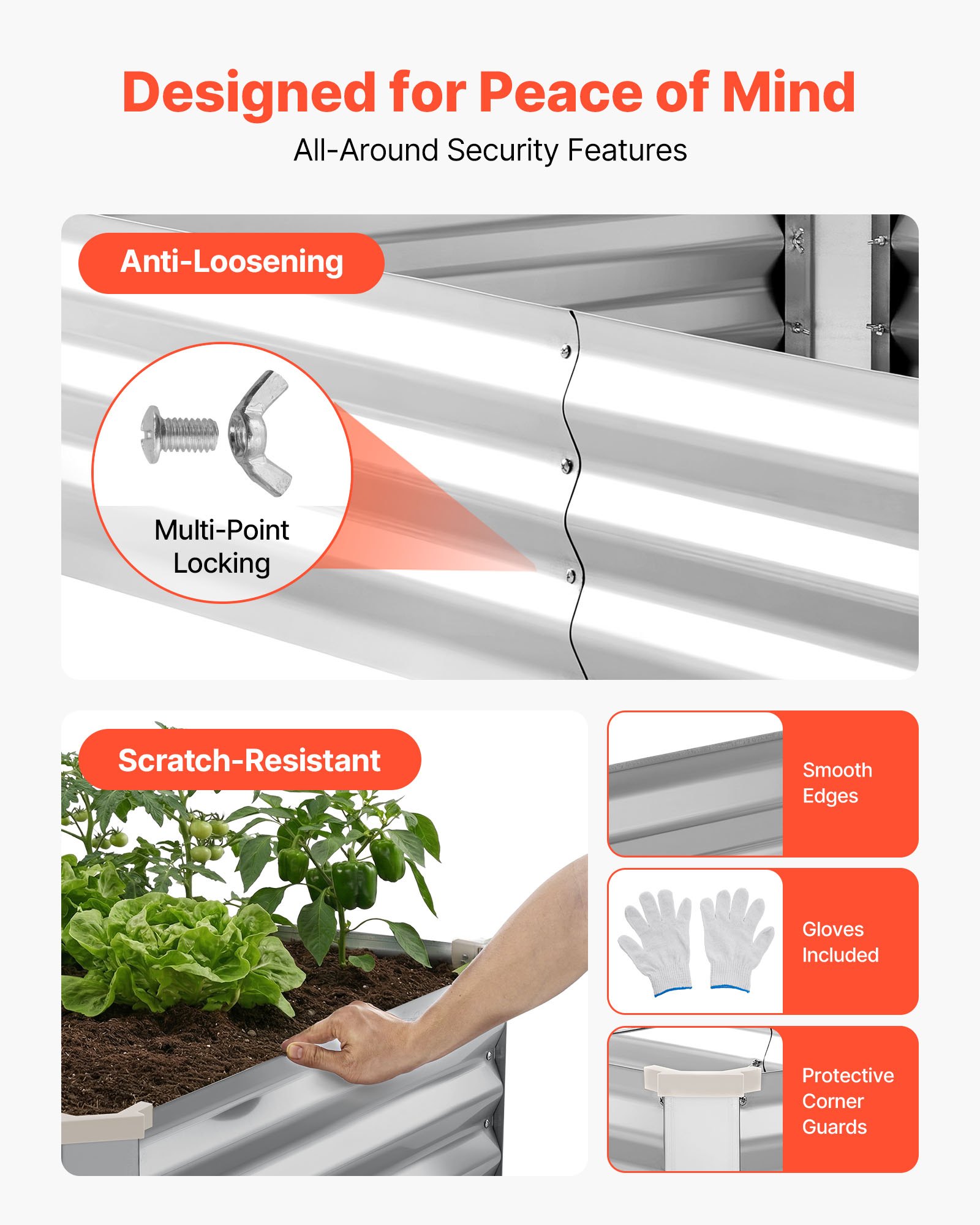 VEVOR Hochbeet Metall 2er-Pack 180x90x30 cm, Rechteckiges Gartenbeet, Pflanzkasten-Set für Außenbereich, Gemüsebeet mit Handschuhen, Blumenbeet Bodenlos, Pflanzbeet für Blumen & Gemüse, Silber