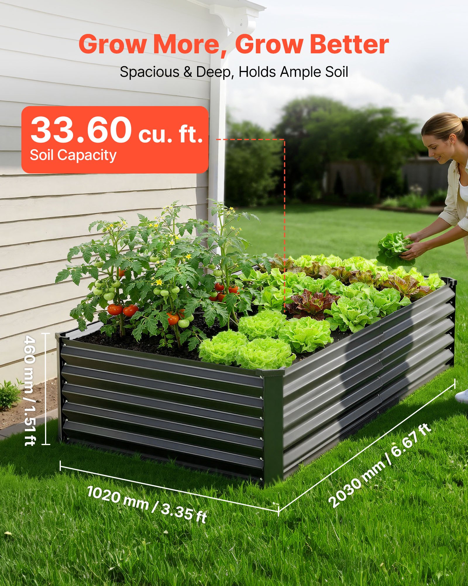 VEVOR 2 Pack Galvanized Raised Garden Beds, 2030 x 1020 x 460 mm, Rectangular Metal Planter Boxes Kit Outdoor, Elevated Planting Box with Gloves, Alu-Zinc, for Growing Flowers Vegetables, Dark Gray