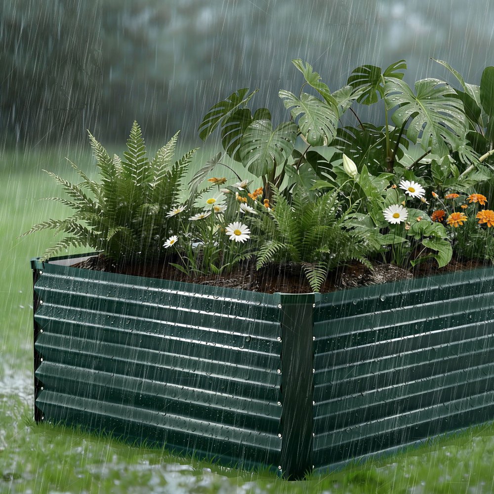 VEVOR Hochbeet Metall 203x102x46 cm, Rechteckiges Gartenbeet, Pflanzkasten-Set für den Außenbereich, Gemüsebeet mit Handschuhen, Blumenbeet, Pflanzbeet für Blumen & Gemüse, Dunkelgrün