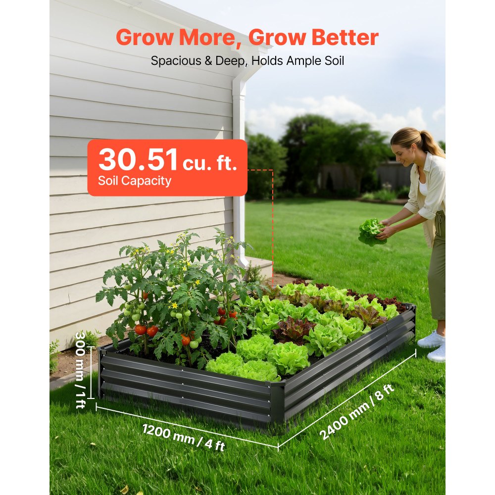 VEVOR Hochbeet Metall 2er-Pack 244x122x30 cm, Rechteckiges Gartenbeet, Pflanzkasten-Set für den Außenbereich, Gemüsebeet mit Handschuhen, Blumenbeet, Pflanzbeet für Blumen & Gemüse