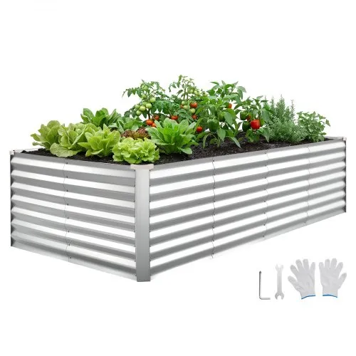 VEVOR Hochbeet Metall 240x120x62 cm, Rechteckiges Gartenbeet, Pflanzkasten-Set für den Außenbereich, Gemüsebeet mit Handschuhen, Blumenbeet Bodenlos, Pflanzbeet für Blumen & Gemüse, Silber