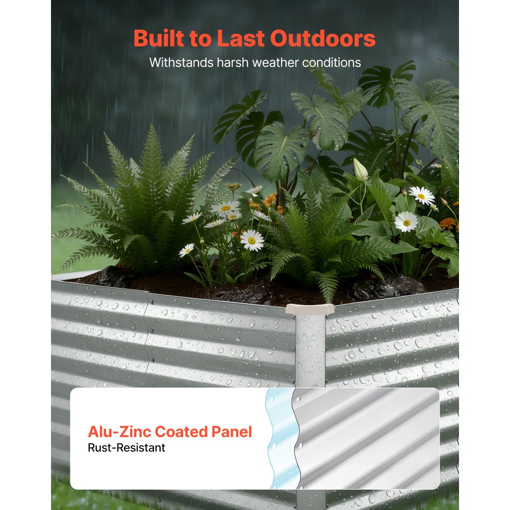 VEVOR Hochbeet Metall 240x120x62 cm, Rechteckiges Gartenbeet, Pflanzkasten-Set für den Außenbereich, Gemüsebeet mit Handschuhen, Blumenbeet Bodenlos, Pflanzbeet für Blumen & Gemüse, Silber