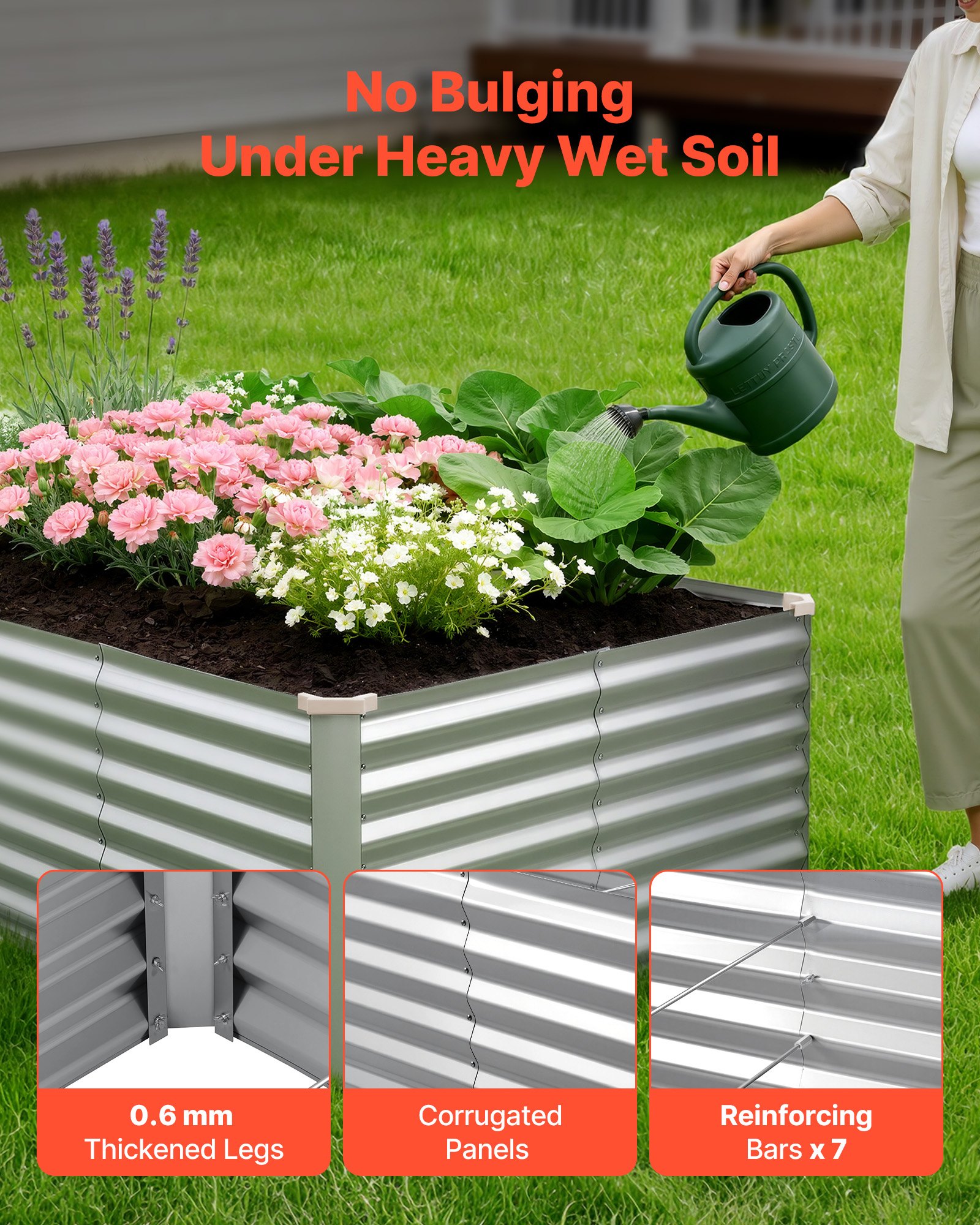 VEVOR Hochbeet Metall 240x120x62 cm, Rechteckiges Gartenbeet, Pflanzkasten-Set für den Außenbereich, Gemüsebeet mit Handschuhen, Blumenbeet Bodenlos, Pflanzbeet für Blumen & Gemüse, Silber