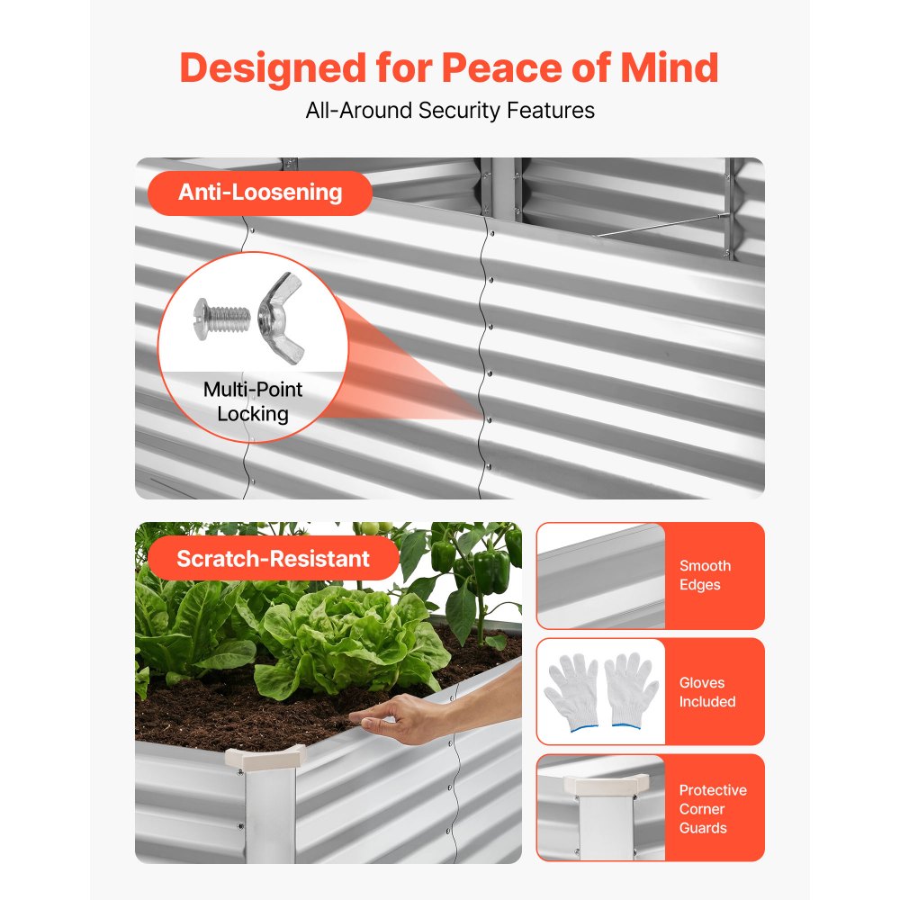 VEVOR Hochbeet Metall 2400x1200x860 mm, Rechteckiges Gartenbeet, Pflanzkasten-Set für den Außenbereich, Gemüsebeet mit Handschuhen, Blumenbeet Bodenlos, Pflanzbeet für Blumen & Gemüse, Silber