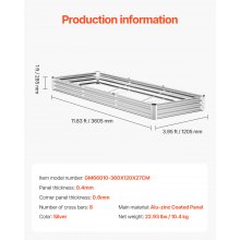 VEVOR Hochbeet Pflanzbeet Metall Gemüsebeet Pflanzkasten 3605x1205x285mm silber