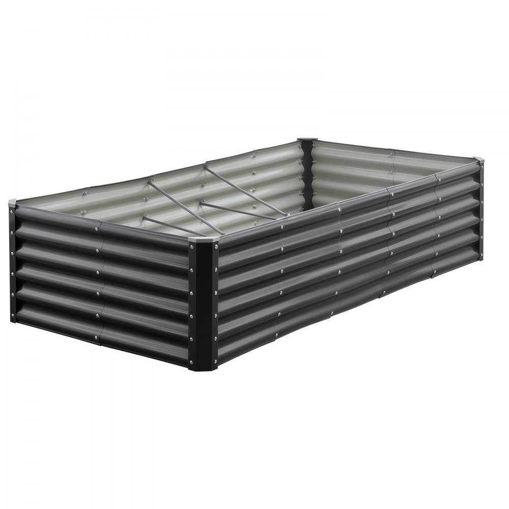 VEVOR Metal Raised Garden Bed, 1.8 x 0.9 x 0.4 m Outdoor Galvanized Planter Garden Box, Open Bottom Design, Large Planter Raised Bed for Growing Vegetables, Flowers, Herbs, and Succulents, Dark Gray