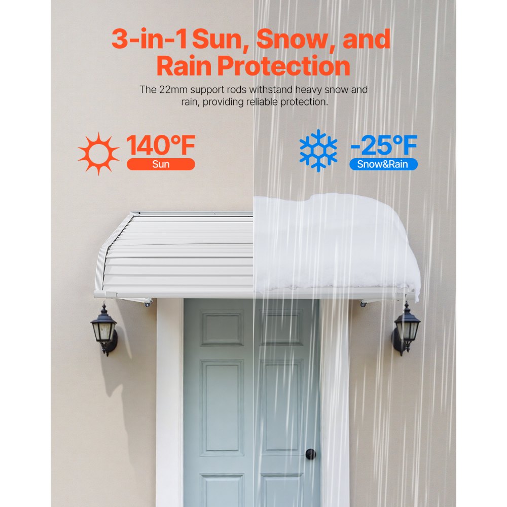VEVOR Fenstermarkise 101,6x106,6x51 cm, Türvordach, Sonnenschutz, leichte & stabile Aluminium-Außenmarkisen, Schutz vor Regen, Schnee & Sonnenlicht für Tür, Eingang, Fenster, Terrasse, Veranda
