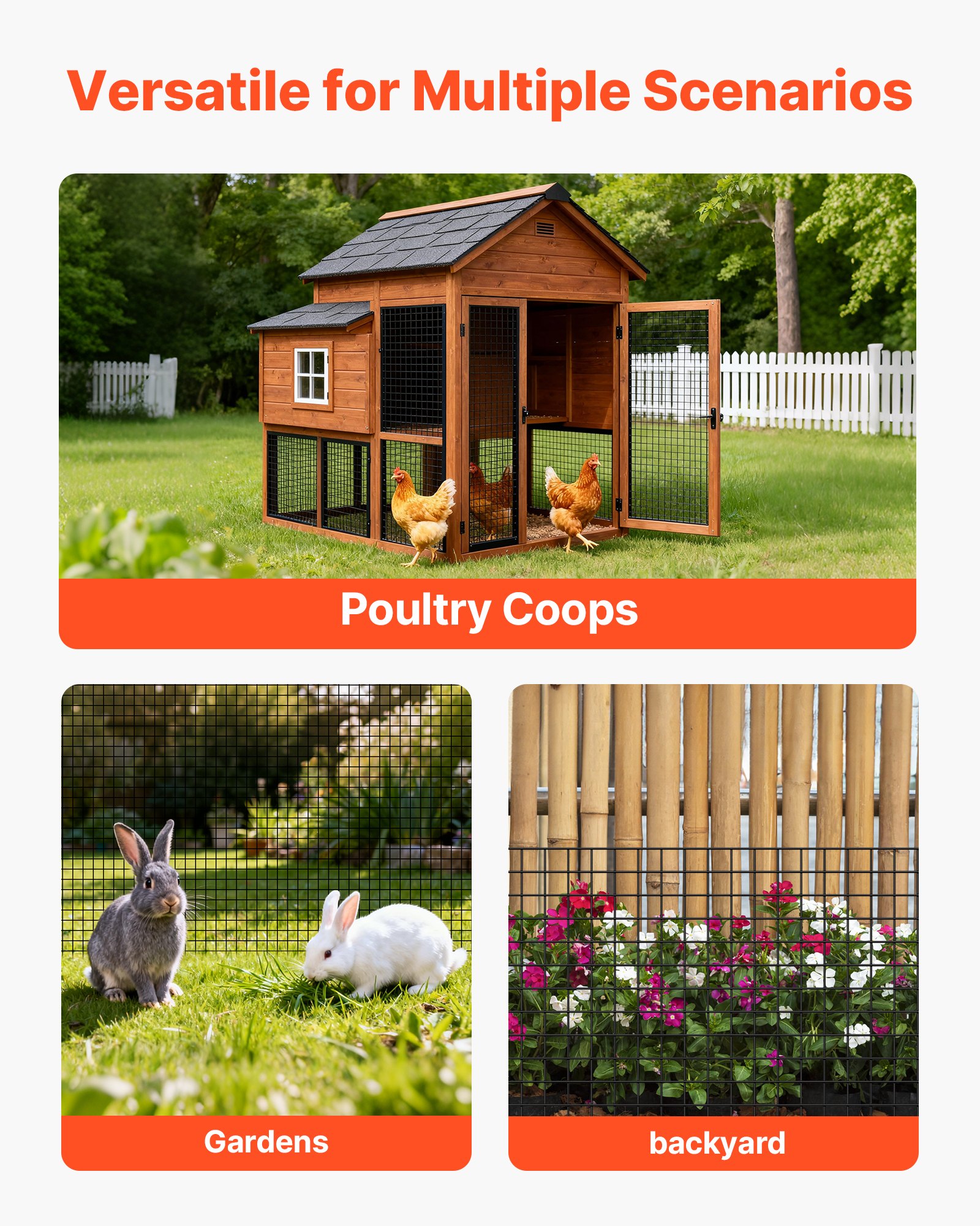 VEVOR Gartenzaun 61 cm x 15,2 m, 1,27x1,27 cm Maschenweite, φ1,06 mm verzinkter Drahtzaun, vinylbeschichteter Hühnerdrahtzaun, geschweißter Gartenpflanzenzaun für Kaninchenkäfige & Schlangen