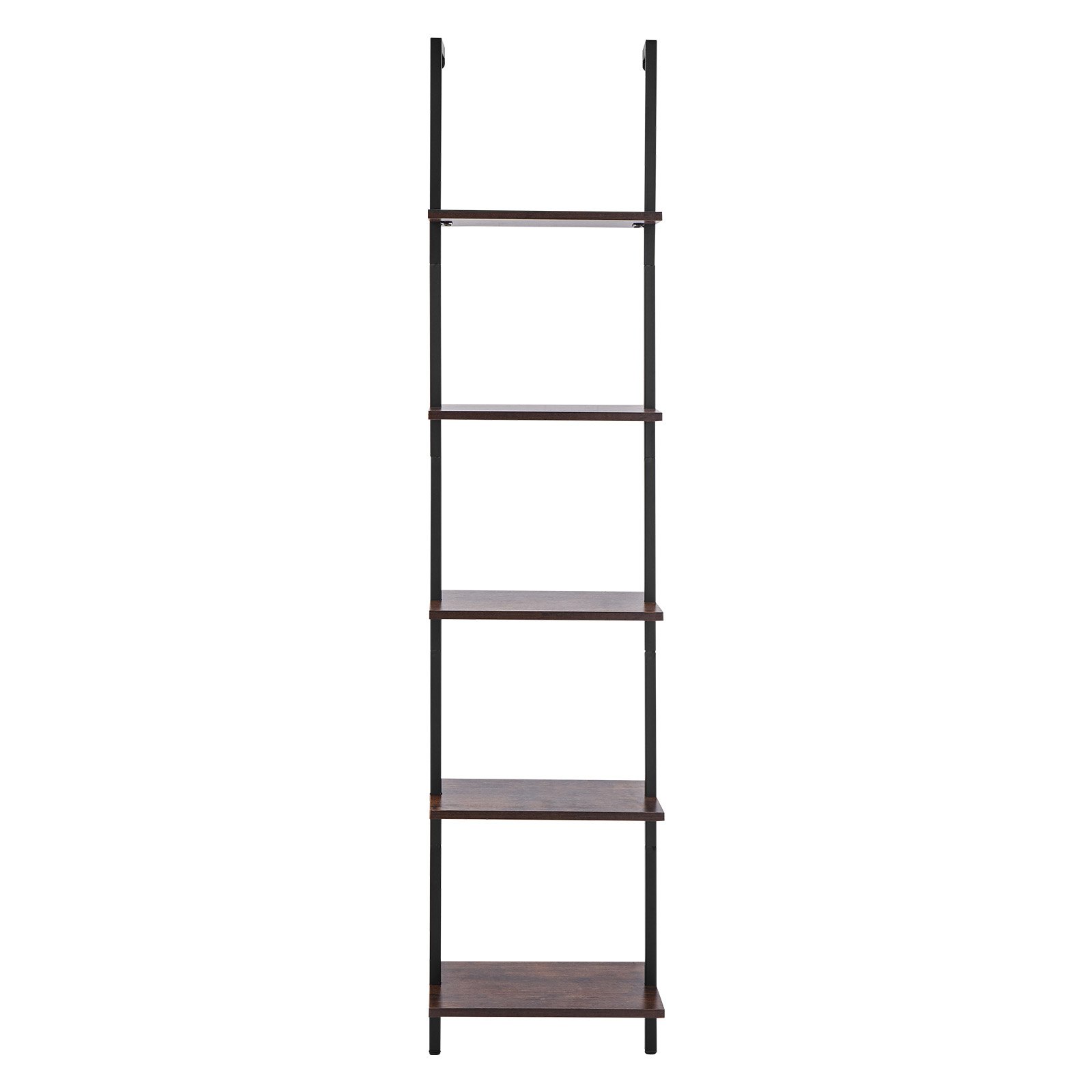VEVOR Ladder Shelf with Metal Frame, 5 Tiers, Wall-Mounted Bookshelf, 40 x 30 cm, Floating Rustic Wooden Shelves, Storage Shelf for Kitchen, Bedroom, Bathroom, Living Room, Black