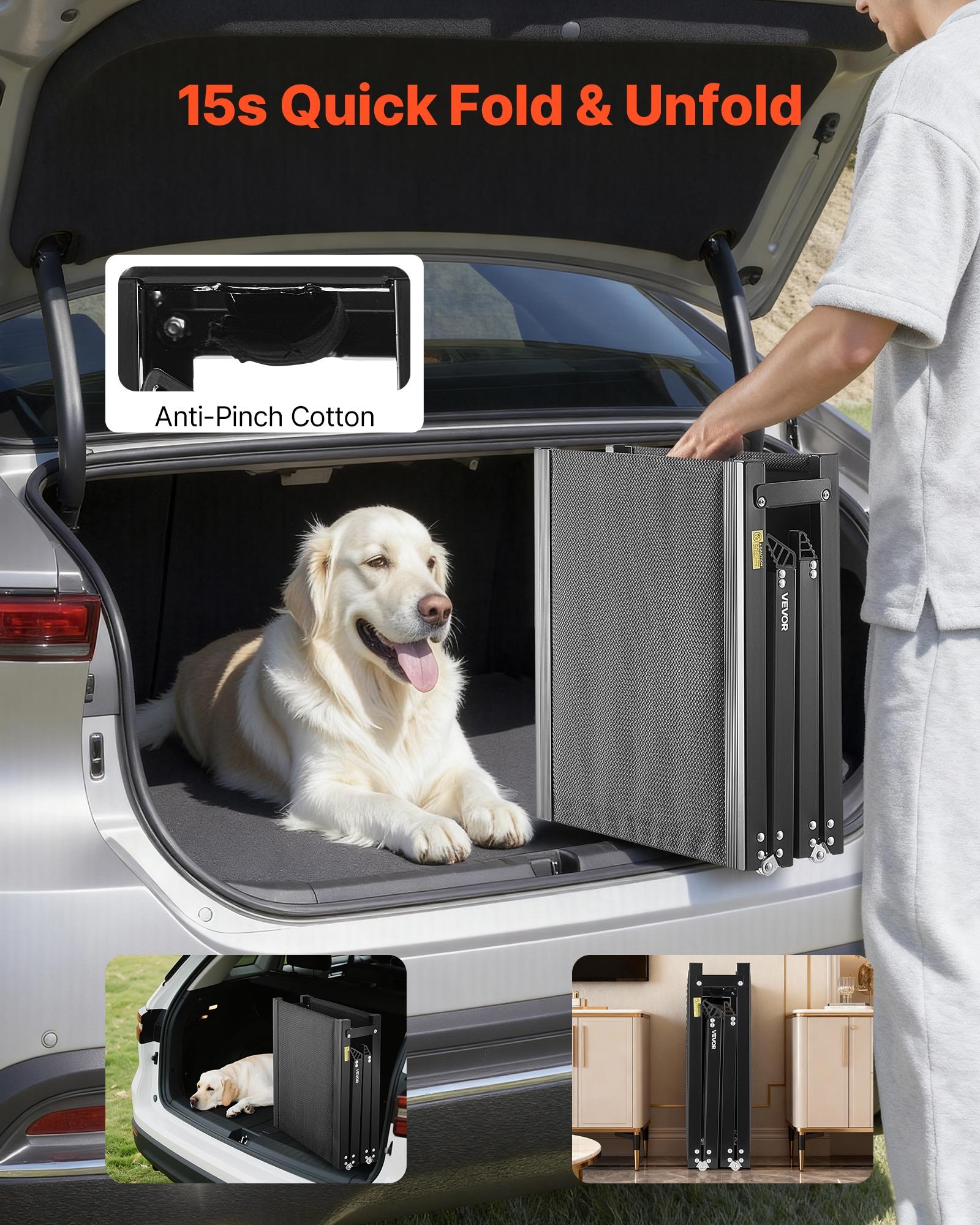 VEVOR Hunderampe, 180 x 43,2 cm, faltbare Hundeautorampe für mittelgroße & große Hunde bis 113 kg, Einstiegshilfe mit rutschfester Oxford-Gewebeoberfläche, tragbare Hundetreppe für SUV & LKW