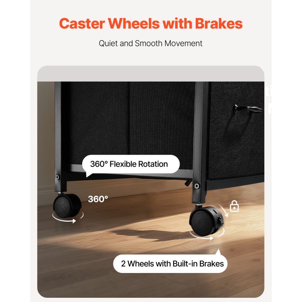 VEVOR Aktenschrank Schubladenschrank mit 3 Stoffschubladen, Rollcontainer mit 2 offenen Regalen, Lagerschrank Aufbewahrungsschrank für Schreibwaren Drucker Dokumente (Schwarz, 75 x 40 x 68 cm)