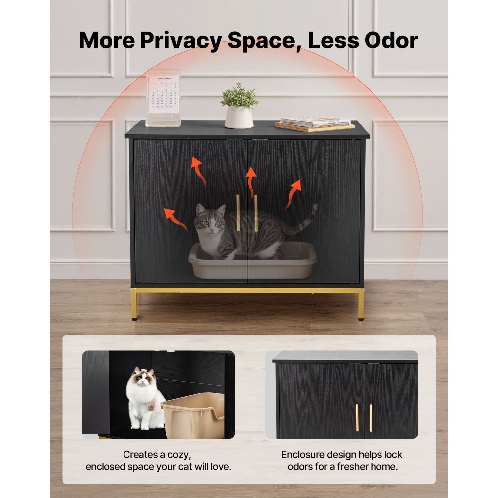 VEVOR Katzenschrank, 700x450x545 mm, Katzentoilette mit Metallbeinen & -griff, Katzenklo Schrank, Katzenhaus passend für die meisten Katzentoiletten, für Schlafzimmer & Wohnzimmer, Schwarz