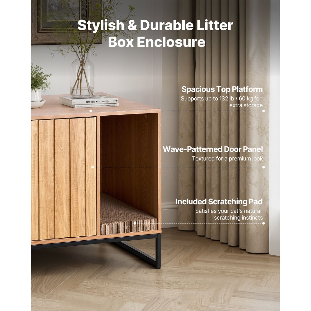 VEVOR Katzenschrank, 800x510x568 mm, Katzentoilette mit Kratzpad & Stauraum, Katzenklo Schrank, Katzenhaus, passend für die meisten Katzentoiletten, für Schlafzimmer & Wohnzimmer