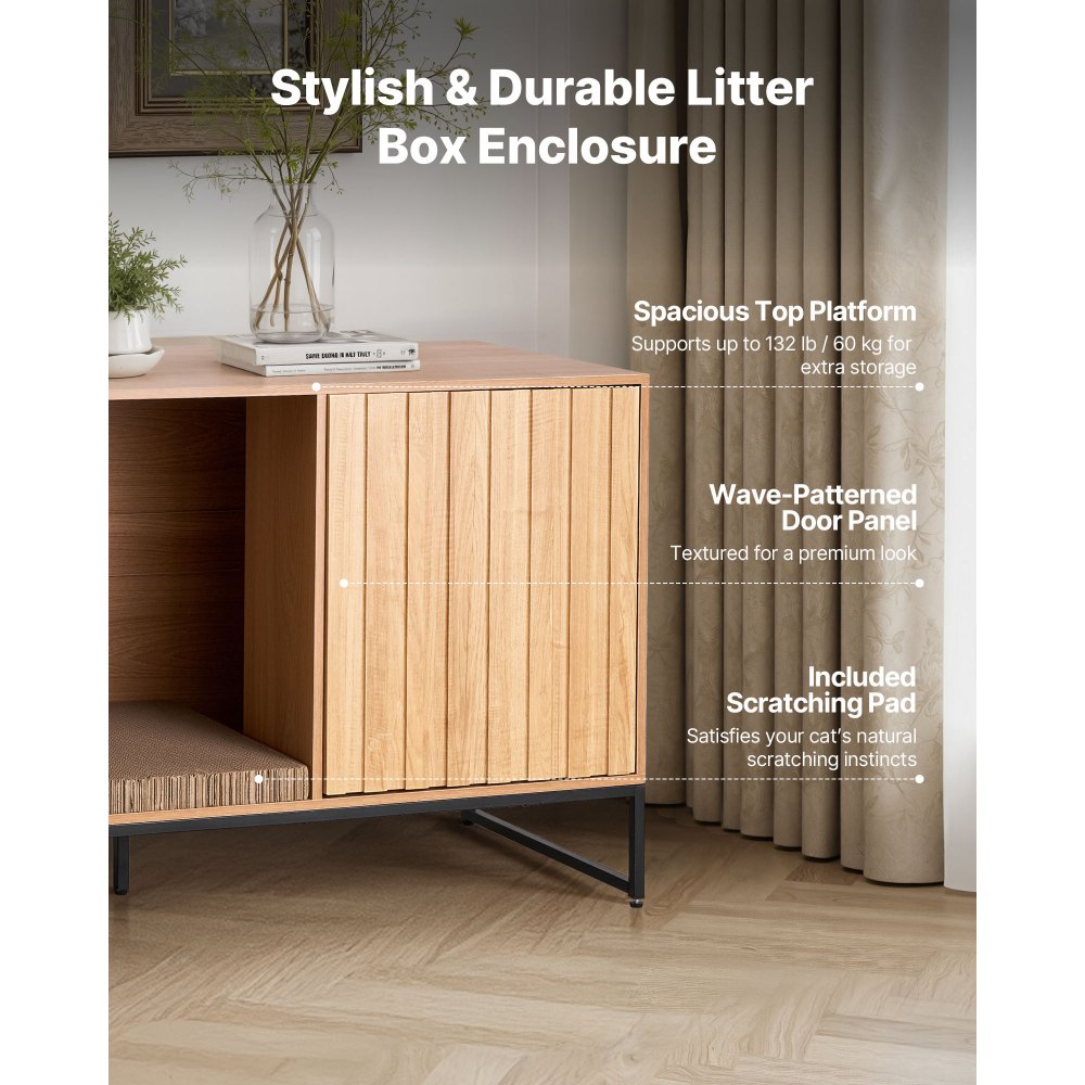 VEVOR Katzenschrank, 1200x450x665 mm, Katzentoilette mit Kratzpad & Stauraum, Katzenklo Schrank, Katzenhaus, passend für die meisten Katzentoiletten, für Schlafzimmer & Wohnzimmer