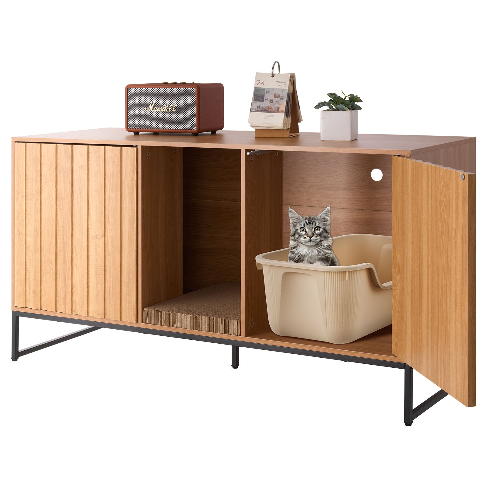 VEVOR Katzenschrank, 1200x450x665 mm, Katzentoilette mit Kratzpad & Stauraum, Katzenklo Schrank, Katzenhaus, passend für die meisten Katzentoiletten, für Schlafzimmer & Wohnzimmer