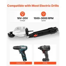 VEVOR Blechschere elektrisch, kompatibel mit 18-20-V-Bohrmaschinen, 360° Schwenkkopf, Metallscherenaufsatz ideal für 18 GA verzinkten Stahl, 20 GA Edelstahl, Aluminiumplatten, Kunststoff, Karton
