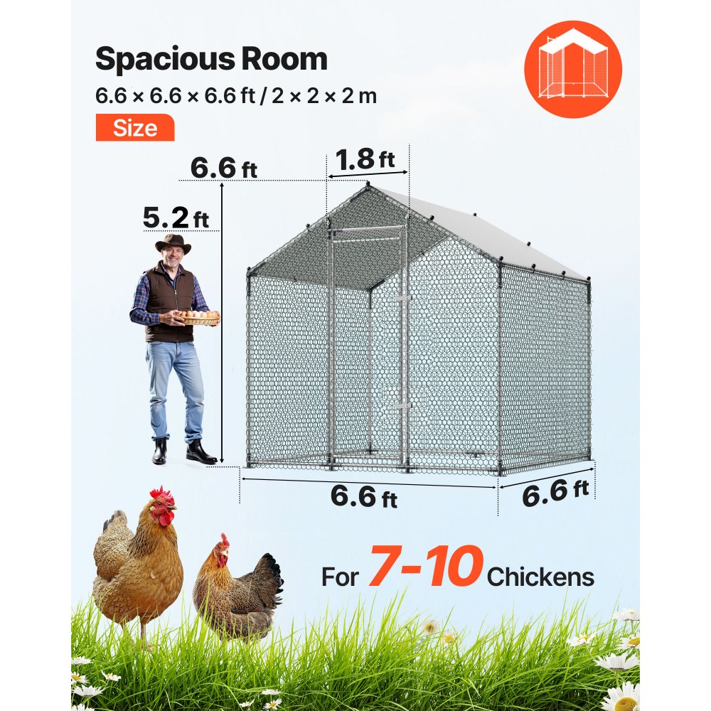 VEVOR Hühnerstall 2x2x2 m Begehbarer Hühnerauslauf mit Abdeckung, mit Turmdach & Sicherheitsschloss Enten- & Kaninchenkäfig Geflügelgehege für Hinterhof, Bauernhof, Hof