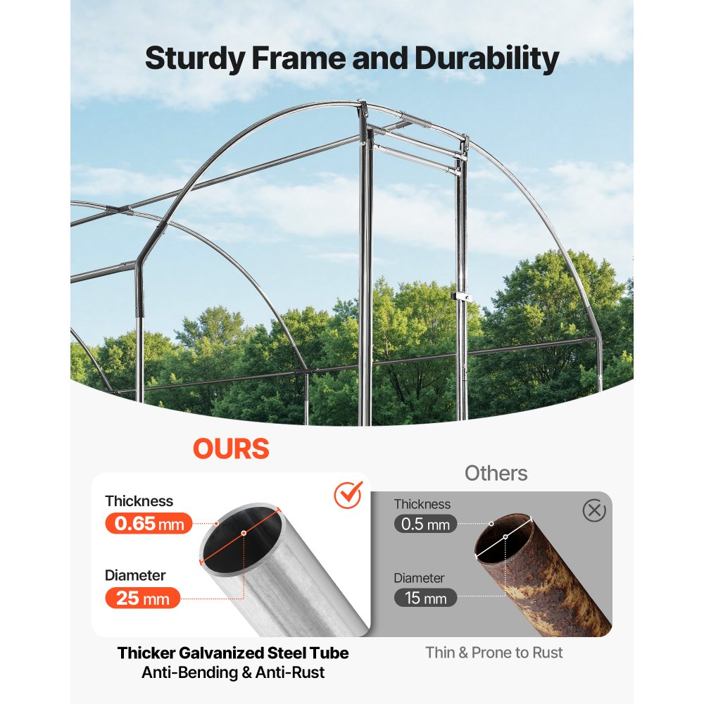 VEVOR Hühnerstall, 2,7x7,6x2 m, begehbarer Hühnerauslauf mit wasserdichter Abdeckung & stabilem Rahmen, Kuppeldach-Geflügelkäfig, Freilaufgehege, Geflügelstall für Kaninchen, Hühner, Gänse