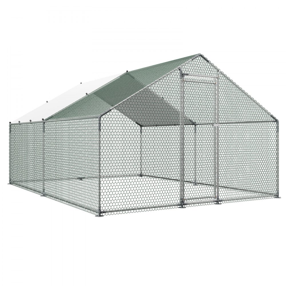 VEVOR Hühnerstall 3x4x2 m, begehbarer Hühnerauslauf mit Abdeckung, Hühnerhaus mit Turmdach & Sicherheitsschloss, Enten- & Kaninchenkäfig, Geflügelgehege für Hinterhof, Bauernhof, Hof