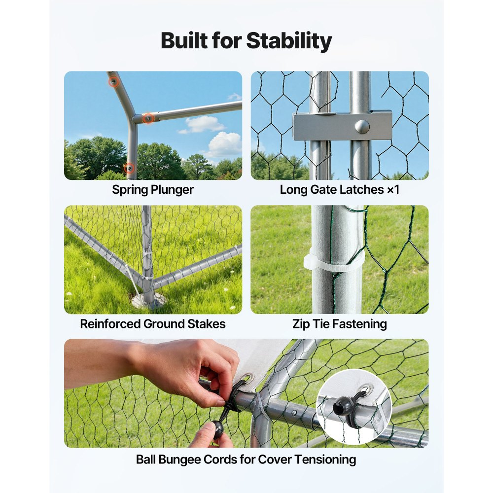 VEVOR Metal Chicken Coop, 3x6x2 m, Walk-in Chicken Run with Cover, Chicken House with Tower Roof & Security Lock, Duck & Rabbit Cage, Poultry Enclosure for Backyard, Farm, Yard