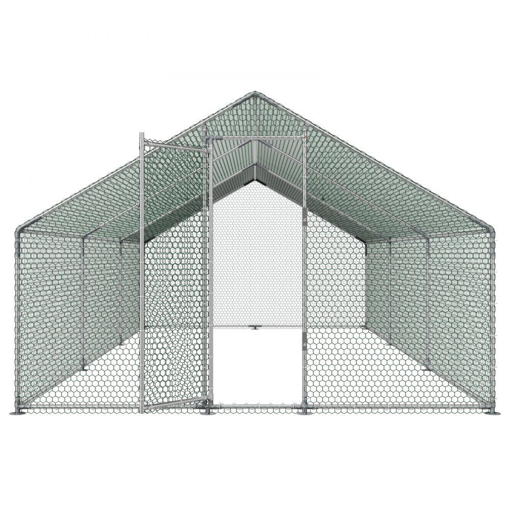 VEVOR Hühnerstall Metall 3x5,95x2m Begehbarer Hühnerauslauf mit Abdeckung, Hühnerhaus mit Turmdach & Sicherheitsschloss Enten- & Kaninchenkäfig, Geflügelgehege für Hinterhof Bauernhof Hof